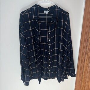 J. Jill Black Windowpane Button Down Blouse Flowy & Lightweight size XL
